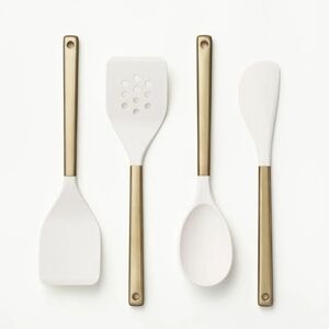 NEW FIGMINT Silicone Kitchen Utensil Set Compact Champagne 4 Piece Steel / Nylon